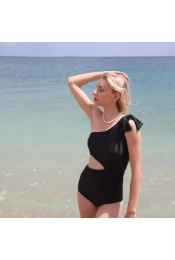 "BLACK" -  Ολόσωμο μαγιό με έναν ώμο & φιόγκο