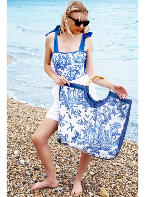 "BLUE TOILE DE JOUY" - Ολόσωμο μαγιό με τιράντες φιόγκους