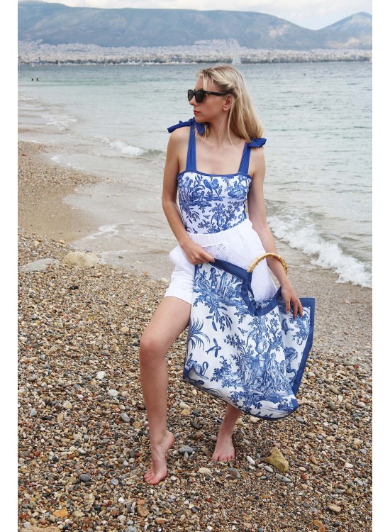 Τσάντα Παραλίας  / Toile de Jouy / Μπλε