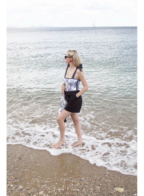 "BLACK JUNGLE TOILE DE JOUY" - Ολόσωμο μαγιό με τιράντες φιόγκους