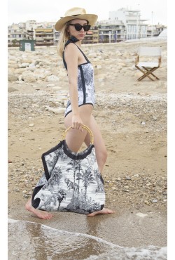 "BLACK JUNGLE TOILE DE JOUY" - Ολόσωμο μαγιό με τιράντες φιόγκους