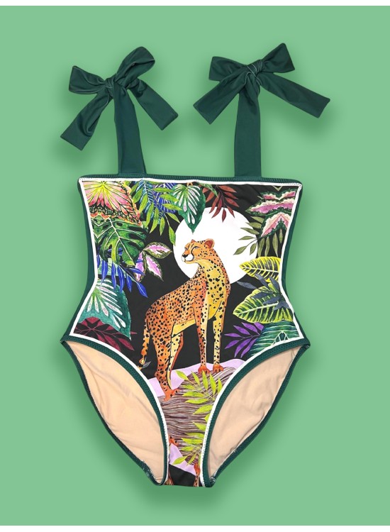 "Leopard-Πολύχρωμο" - Ολόσωμο μαγιό με τιράντες φιόγκους