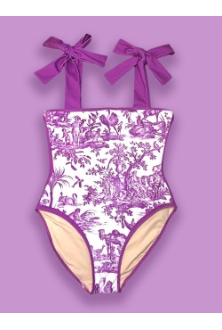 "MAGENTA TOILE DE JOUY" - Ολόσωμο μαγιό με τιράντες φιόγκους