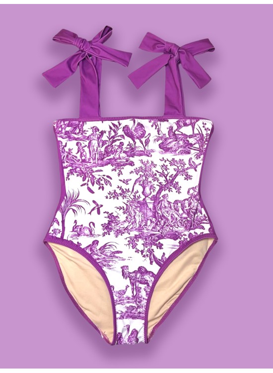 "MAGENTA TOILE DE JOUY" - Ολόσωμο μαγιό με τιράντες φιόγκους