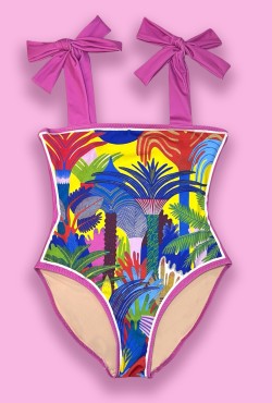 "Tropical Forest-Πολύχρωμο" - Ολόσωμο μαγιό με τιράντες φιόγκους