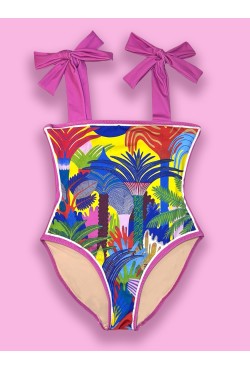 "Tropical Forest-Πολύχρωμο" - Ολόσωμο μαγιό με τιράντες φιόγκους