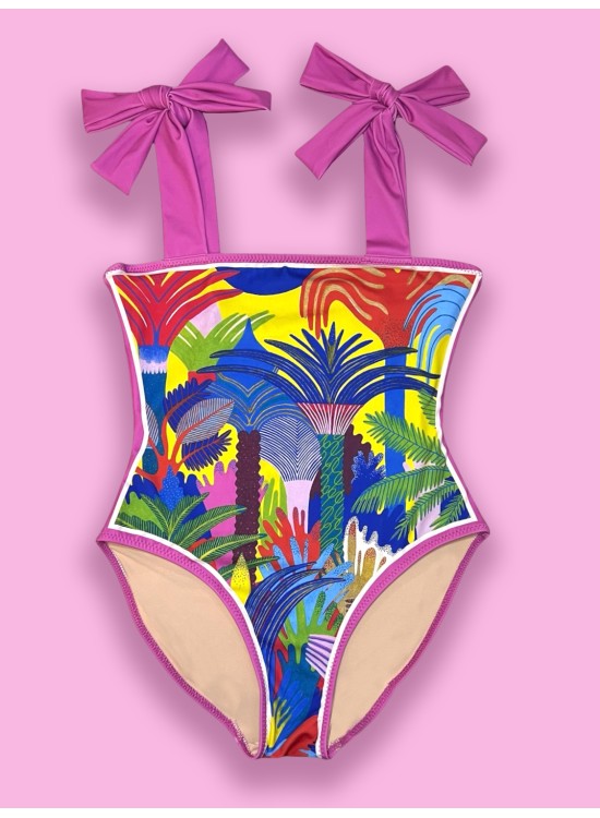 "Tropical Forest-Πολύχρωμο" - Ολόσωμο μαγιό με τιράντες φιόγκους